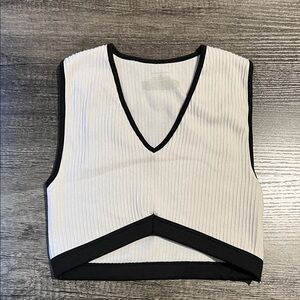 Sleeveless V-Neck Ribbed Crop Top - White with Black Trim